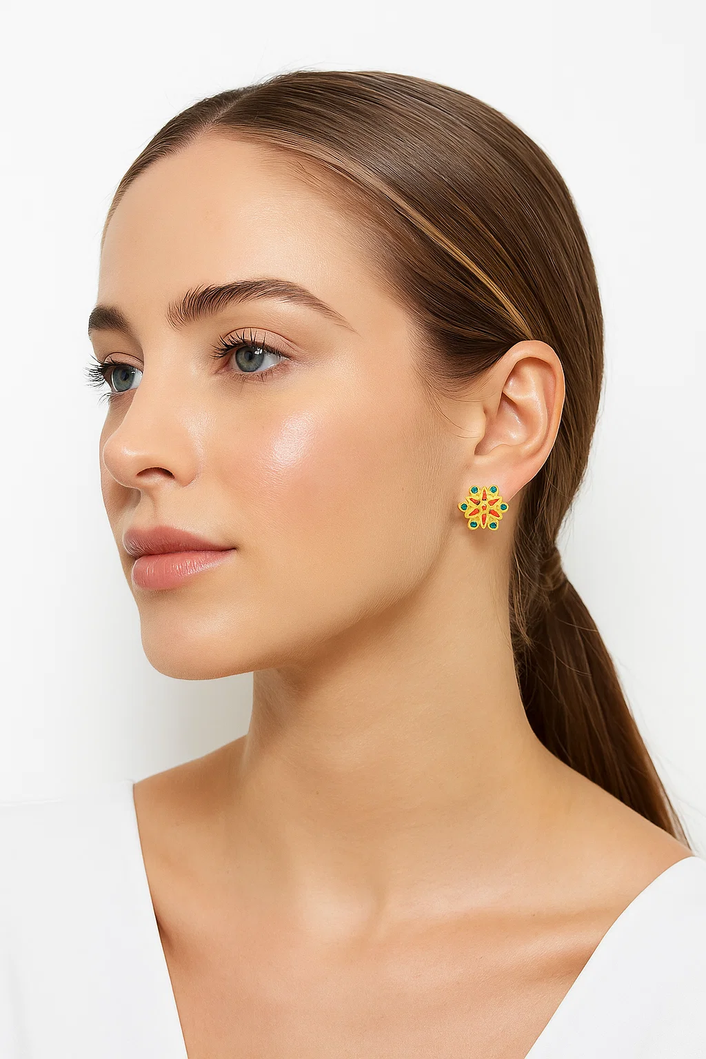 Gold Tone Multi-Color Crystal Starburst Stud Earrings | Festive & Elegant