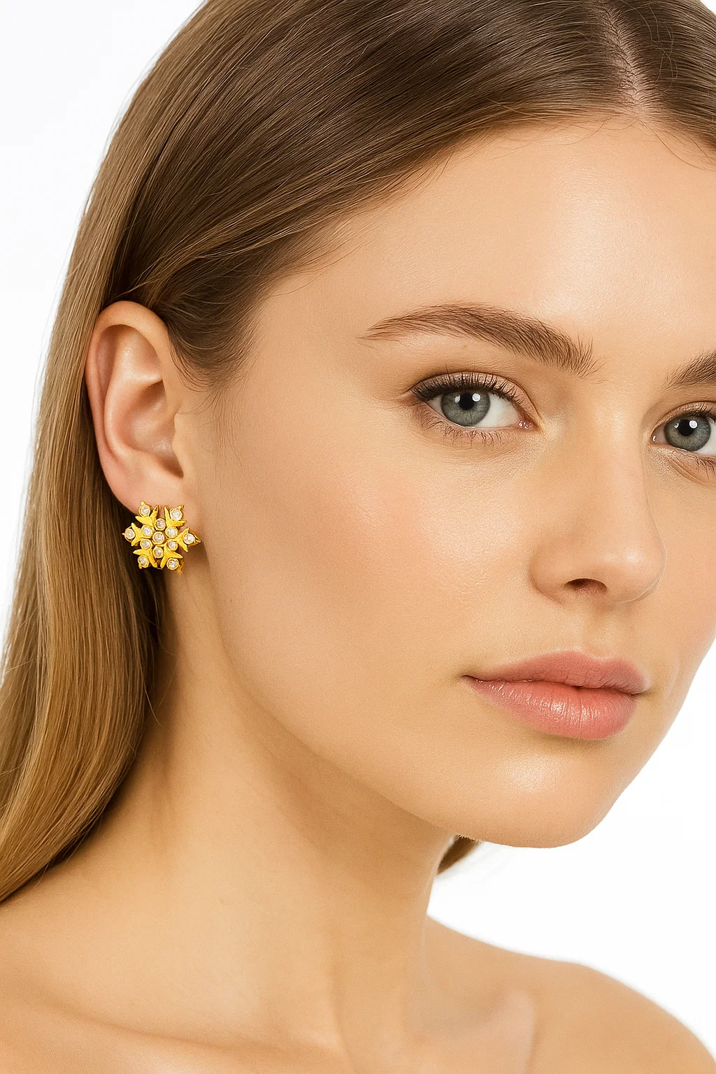 Gold Tone Crystal Snowflake Stud Earrings | Dazzling Festive Bling