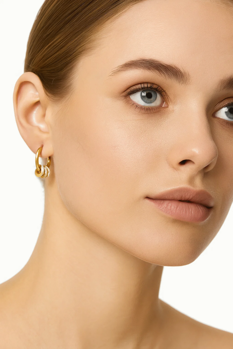 Gold Tone Pavé Crystal Chunky Huggie Hoop Earrings | Dazzling Micro Pave Hoops