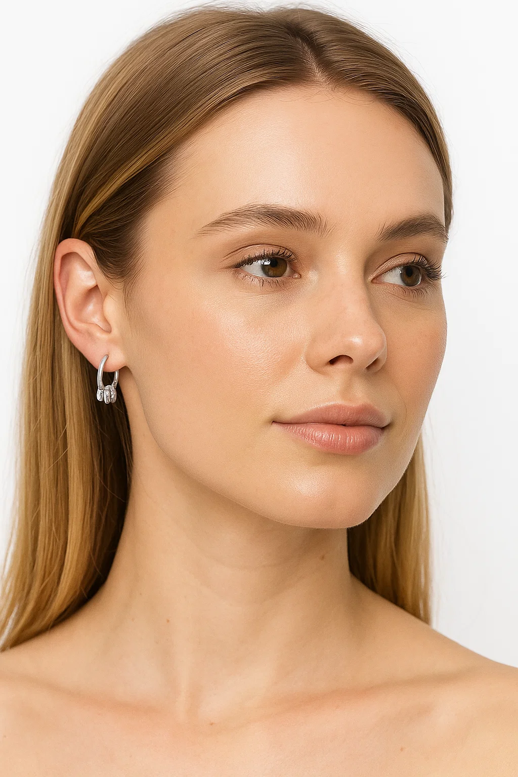 Silver Tone Pavé Crystal Chunky Huggie Hoop Earrings | Dazzling Micro Pavé Hoops - model-show-062202 