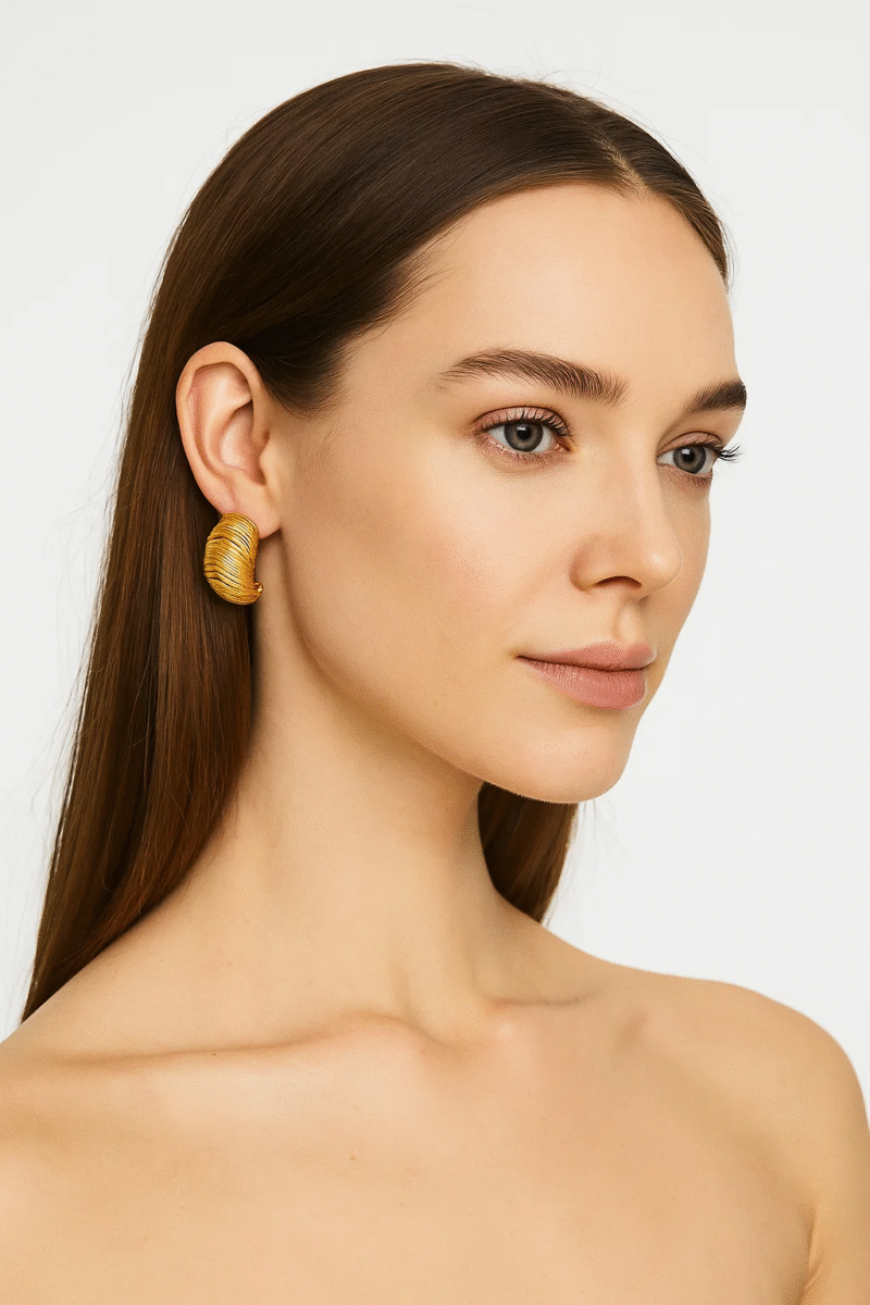 Gold Textured Half Hoop Earrings for Women - Statement Fashion Jewelry