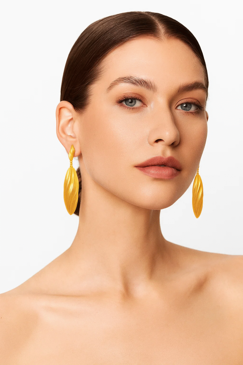 Gold Plated Twisted Drop Earrings for Women - Elegant Long Dangle Jewelry