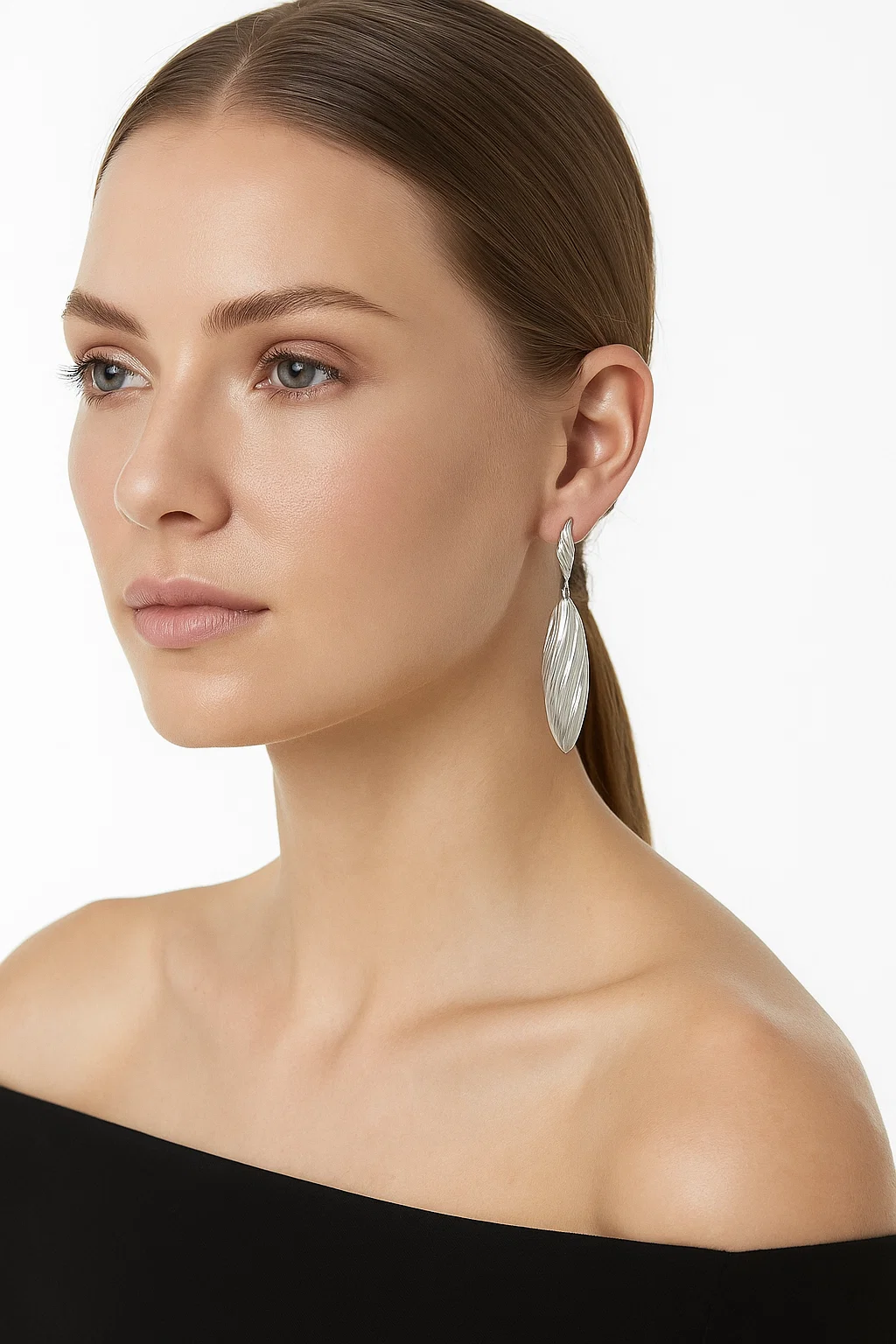 Sleek Twisted Leaf Dangle Earrings - Sterling Silver Fashion Statement Jewelry - model-show-0627002 
