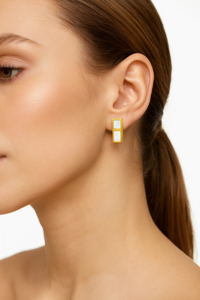 Gold Plated Mother of Pearl Bar Stud Earrings - Dainty & Elegant Jewelry