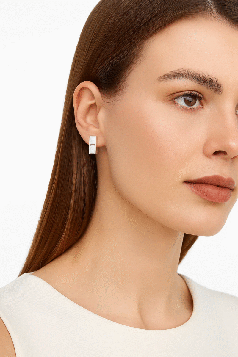 Sterling Silver Mother of Pearl Bar Stud Earrings - Minimalist Jewelry