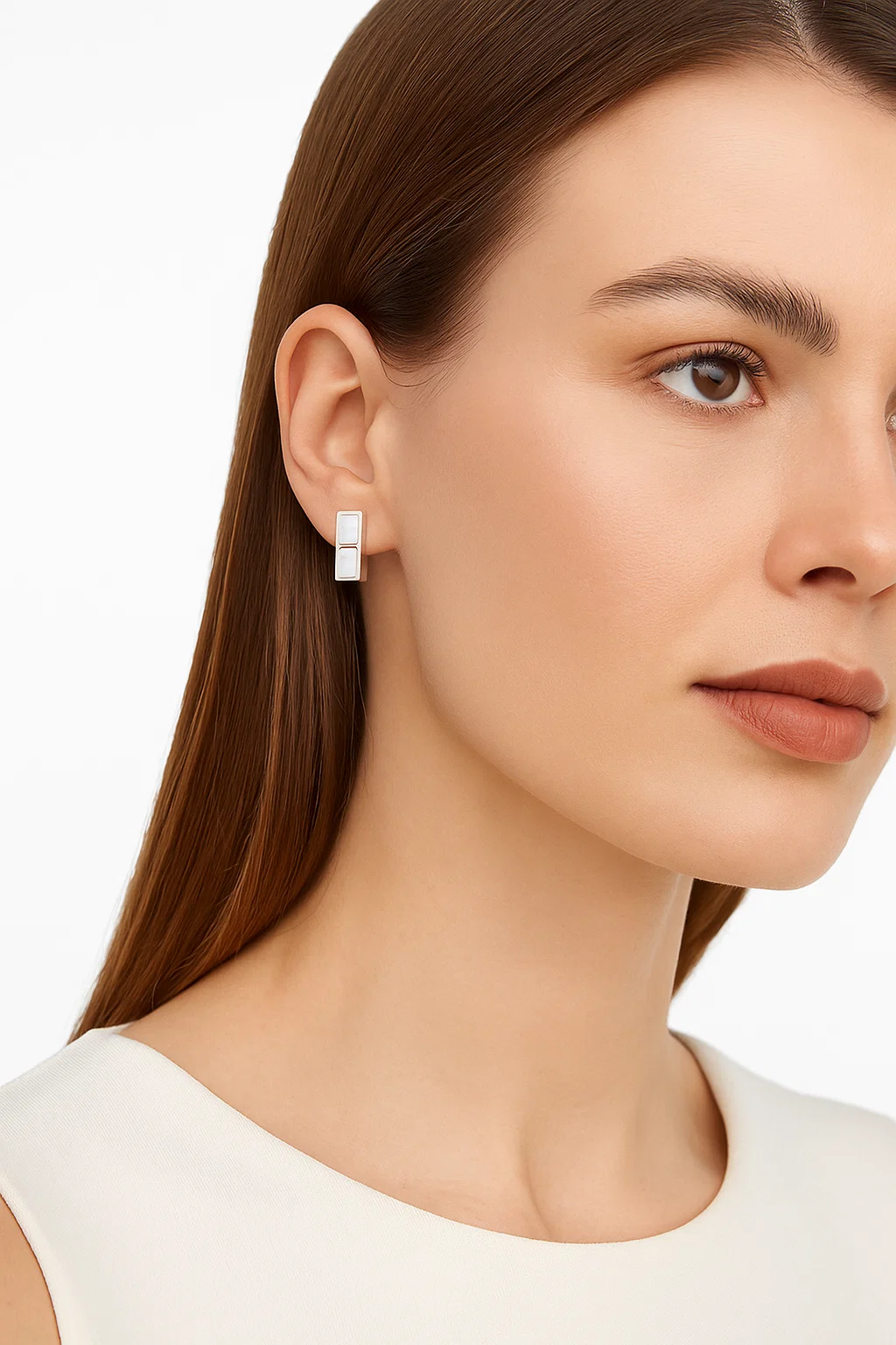 Sterling Silver Mother of Pearl Bar Stud Earrings - Minimalist Jewelry - model-show-0628002-1 