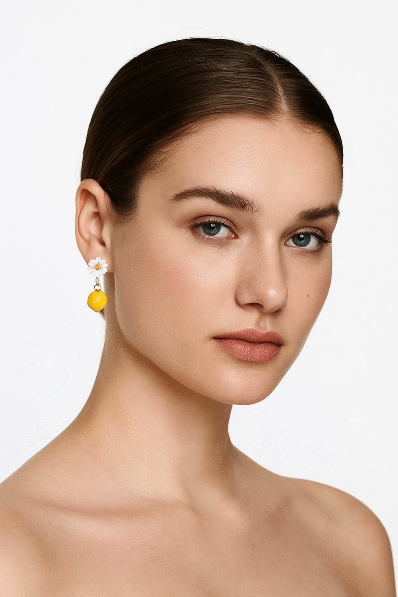 Cute Daisy & Lemon Dangle Earrings - Floral Fruit Drop Jewelry for Summer