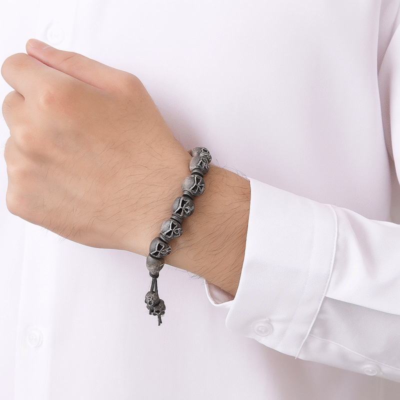 Men's Gothic Skull Bead Bracelet - Stainless Steel Punk Rock Biker Jewelry