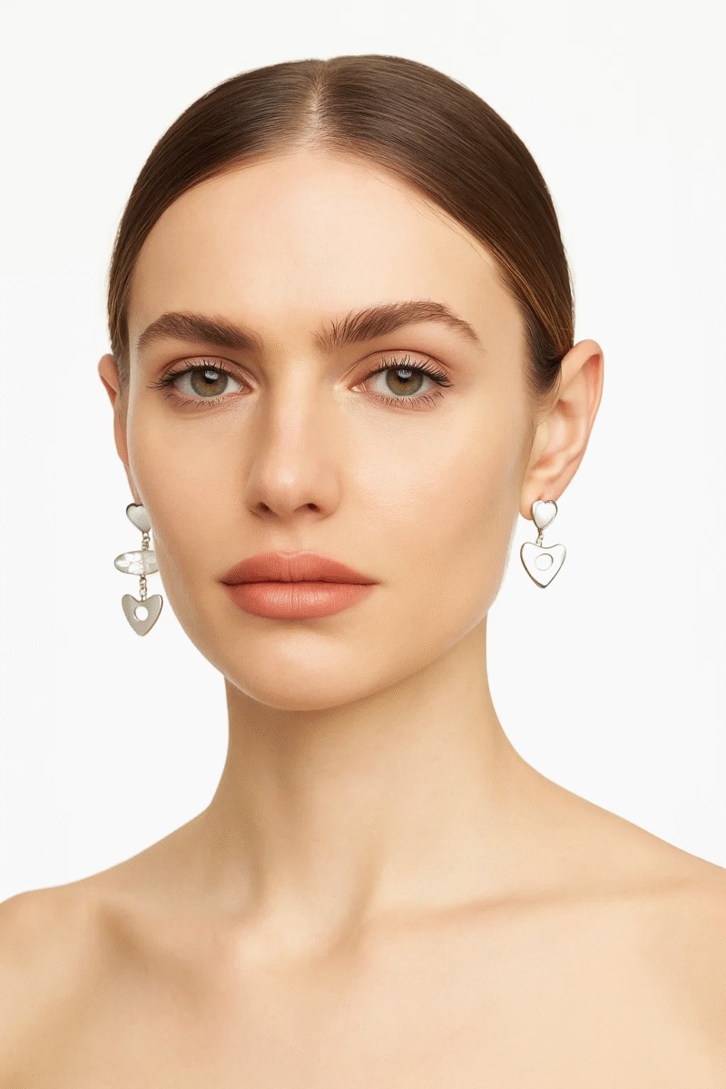 Silver Tone Heart & Crystal Asymmetrical Drop Earrings | Modern Love Dangles