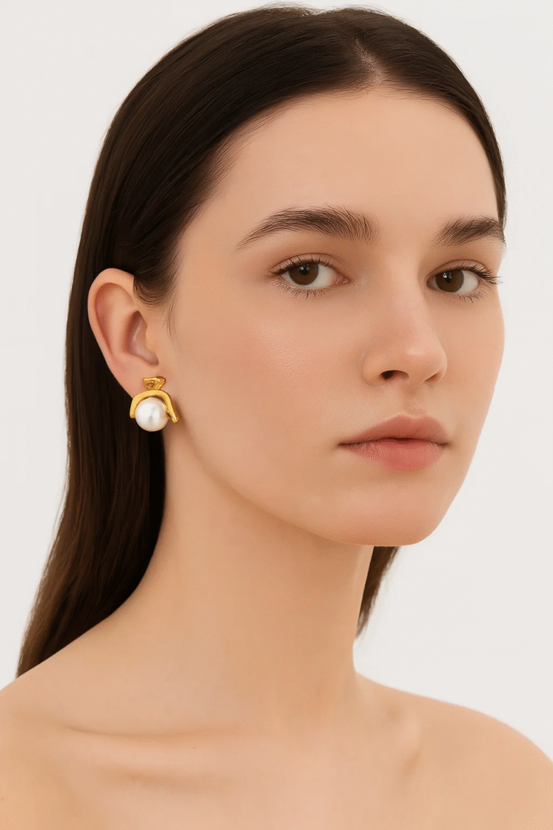 Modern Gold-Plated Pearl Stud Earrings for Women - Elegant & Timeless