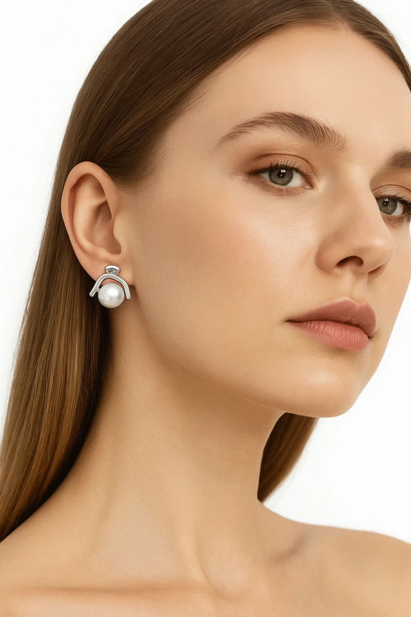Sterling Silver Modern Pearl Stud Earrings for Women - Chic & Timeless