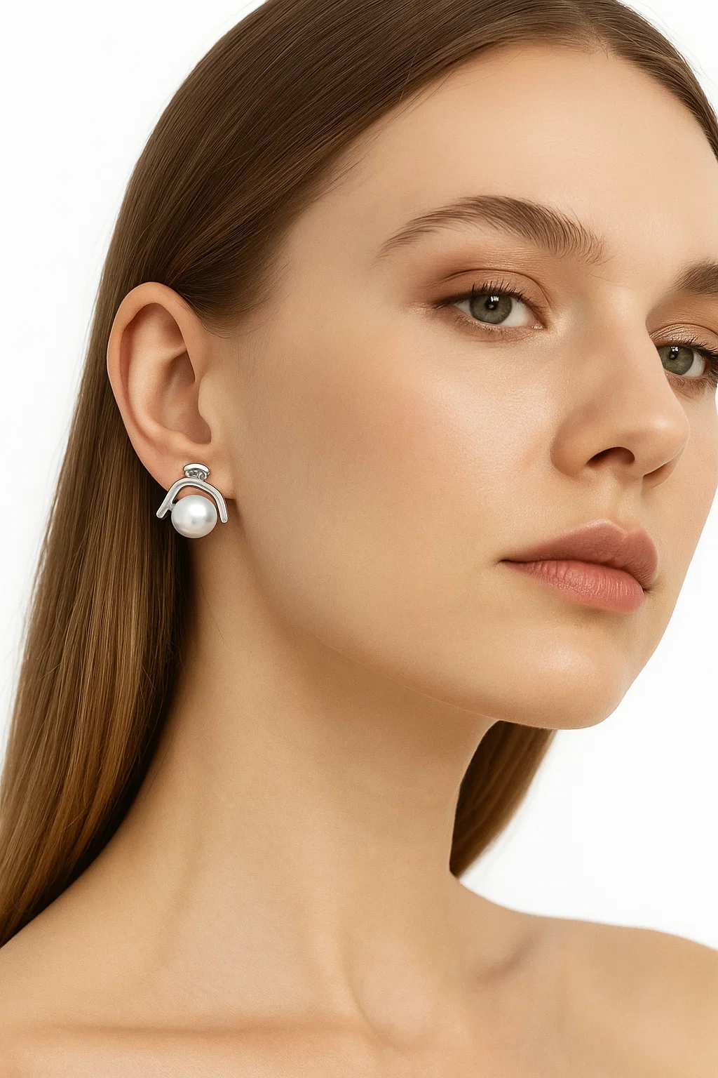 Sterling Silver Modern Pearl Stud Earrings for Women - Chic & Timeless - model-show062602 