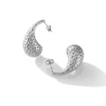 Silver Teardrop Dangle Earrings – Textured Hammered Finish – Stainless Steel Studs