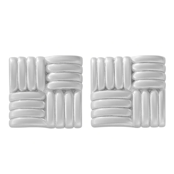 Modern Silver Square Stud Earrings with Textured Woven Pattern - Fashion Statement