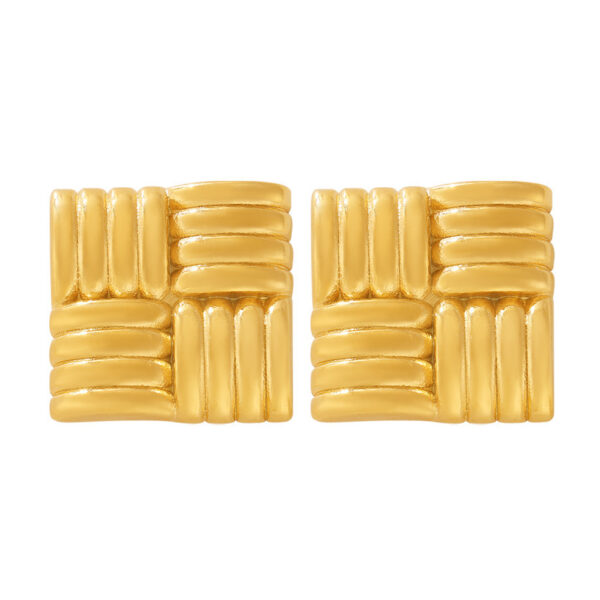 Gold Plated Square Woven Design Stud Earrings - Basketweave Textured Jewelry