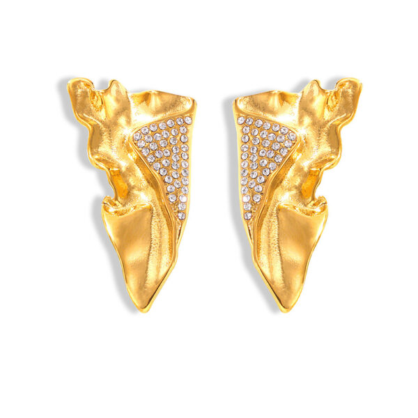 Statement Gold Irregular Drop Earrings with Crystal Accents - Abstract Design