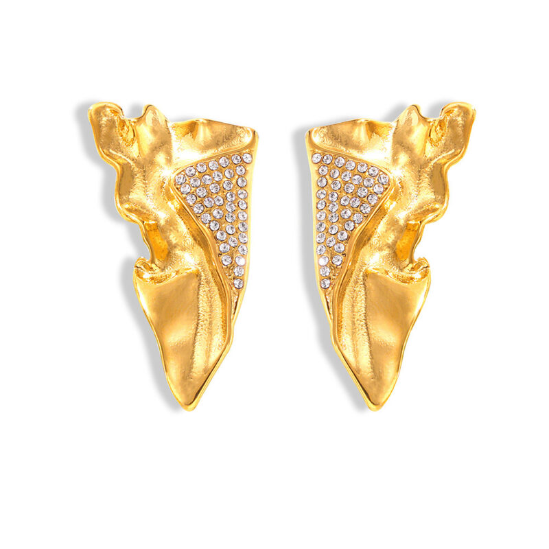 Statement Gold Irregular Drop Earrings with Crystal Accents - Abstract Design