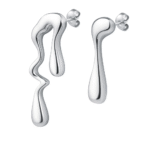 Silver Tone Stainless Steel Abstract Drop Earrings | Modern Fluid “Melted” Design Stud