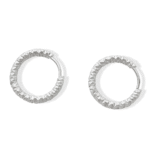 Silver Tone Stainless Steel Textured Hoop Earrings | Modern Faceted Design