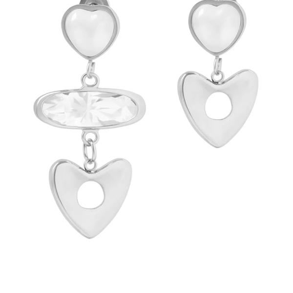 Silver Tone Heart & Crystal Asymmetrical Drop Earrings | Modern Love Dangles