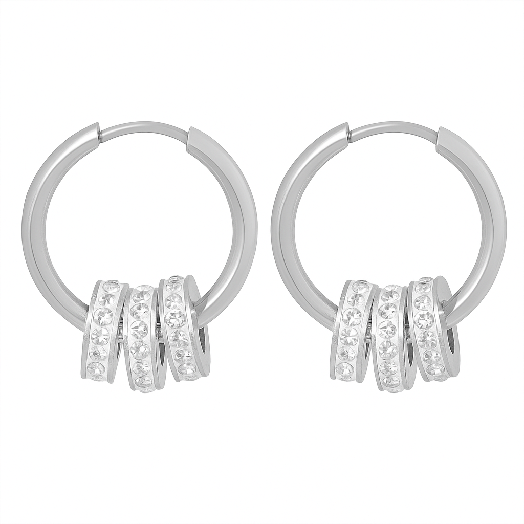 Silver Tone Pavé Crystal Chunky Huggie Hoop Earrings | Dazzling Micro Pavé Hoops