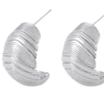 Sterling Silver Ribbed Half Hoop Stud Earrings | Unique Textured Design
