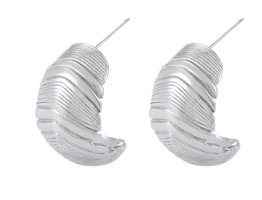 Sterling Silver Ribbed Half Hoop Stud Earrings | Unique Textured Design
