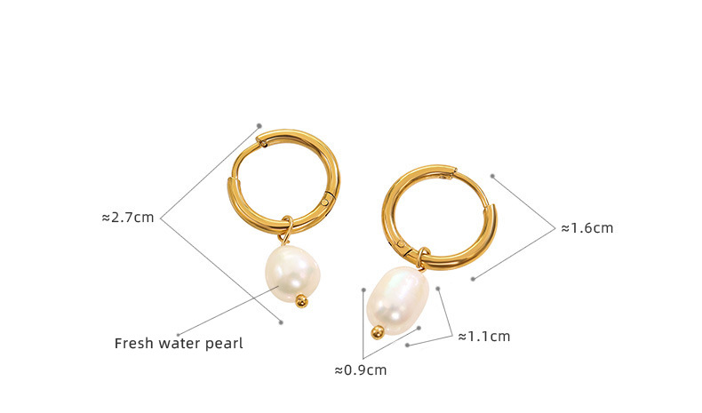 Gold Tone Stainless Steel Hoop Earrings | Dainty Baroque Freshwater Pearl Dangle - size-1-1 