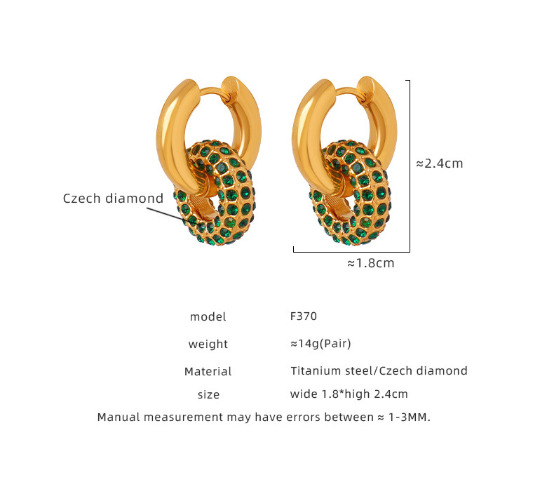 Gold Tone Stainless Steel Hoop Earrings | Detachable Green Crystal Pavé Charm - size-1 