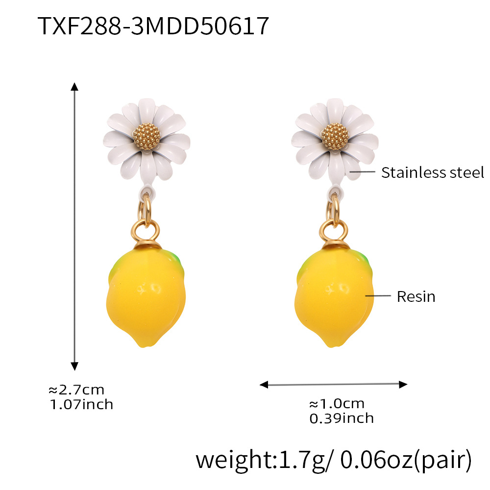 Cute Daisy & Lemon Dangle Earrings - Floral Fruit Drop Jewelry for Summer - 主图-10-3 