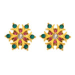 Gold Tone Multi-Color Crystal Starburst Stud Earrings | Festive & Elegant