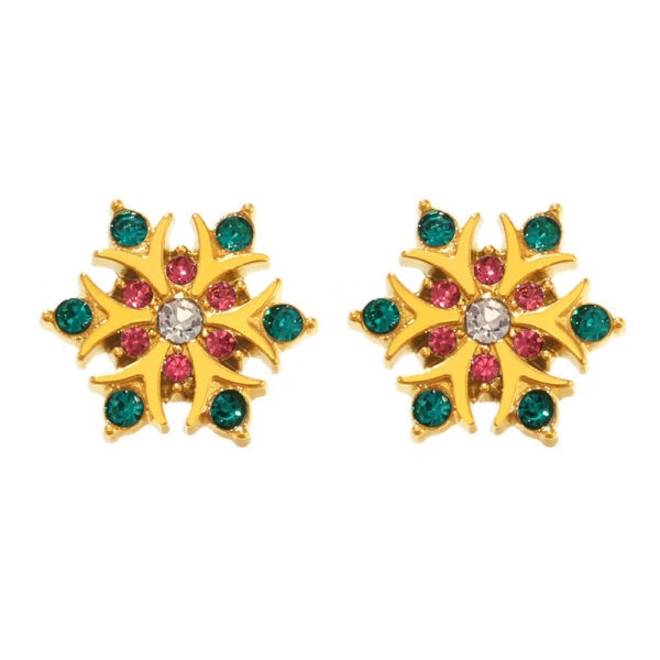 Gold Tone Multi-Color Crystal Starburst Stud Earrings | Festive & Elegant