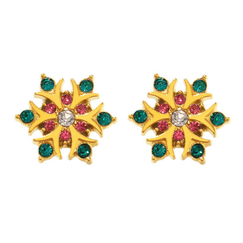 Gold Tone Multi-Color Crystal Starburst Stud Earrings | Festive & Elegant