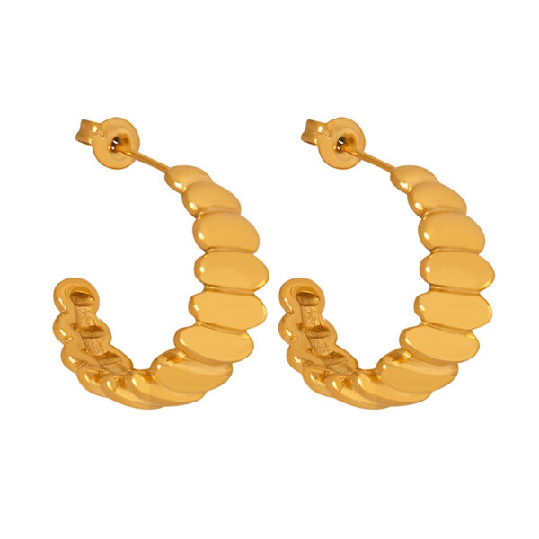 Trendy Gold Ridged Hoop Earrings | Textured Chunky U-Shape Studs