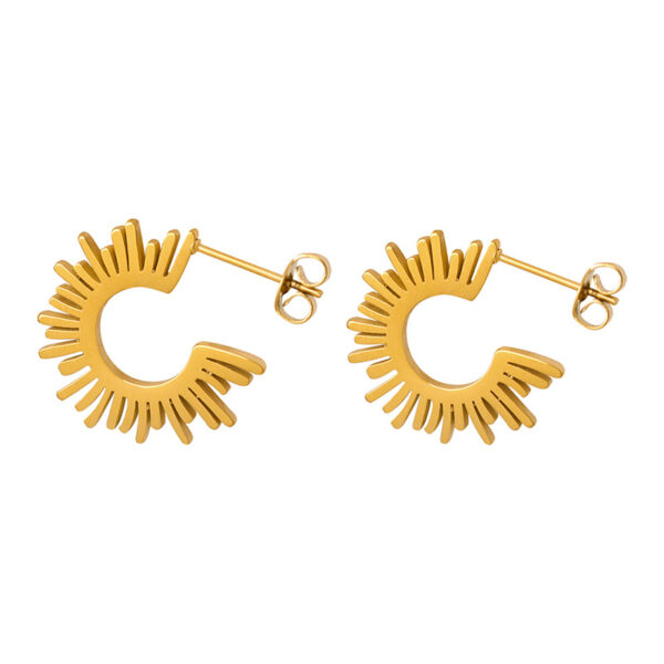 Gold Sunburst Hoop Earrings - Trendy Half Hoop Stud Design