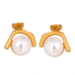 Modern Gold-Plated Pearl Stud Earrings for Women – Elegant & Timeless