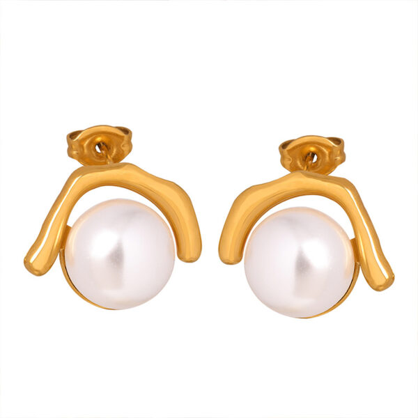 Modern Gold-Plated Pearl Stud Earrings for Women - Elegant & Timeless