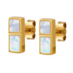 Gold Plated Mother of Pearl Bar Stud Earrings – Dainty & Elegant Jewelry