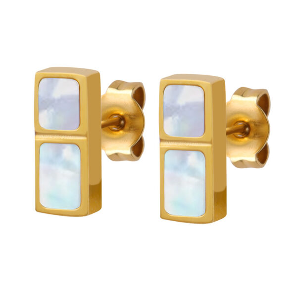 Gold Plated Mother of Pearl Bar Stud Earrings - Dainty & Elegant Jewelry