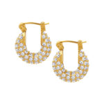 Gold Tone Crystal Pavé Chunky C-Hoop Earrings | Sparkling Huggie Statement