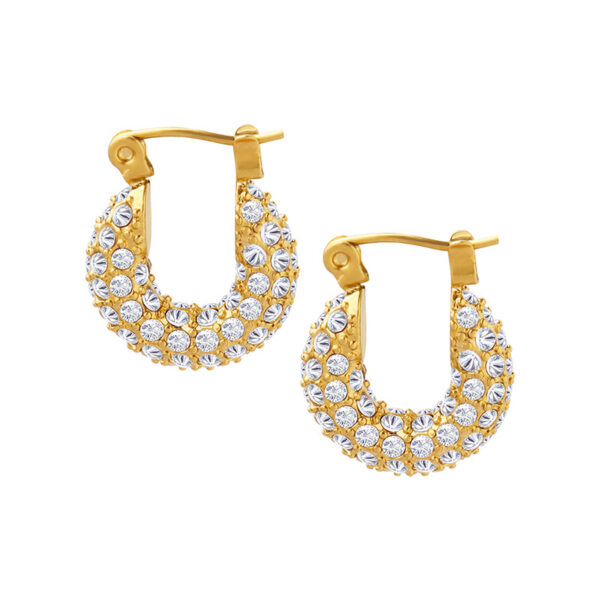 Gold Tone Crystal Pavé Chunky C-Hoop Earrings | Sparkling Huggie Statement