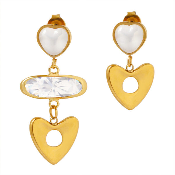 Gold Tone Heart & Crystal Drop Earrings | Asymmetrical Modern Love Dangles