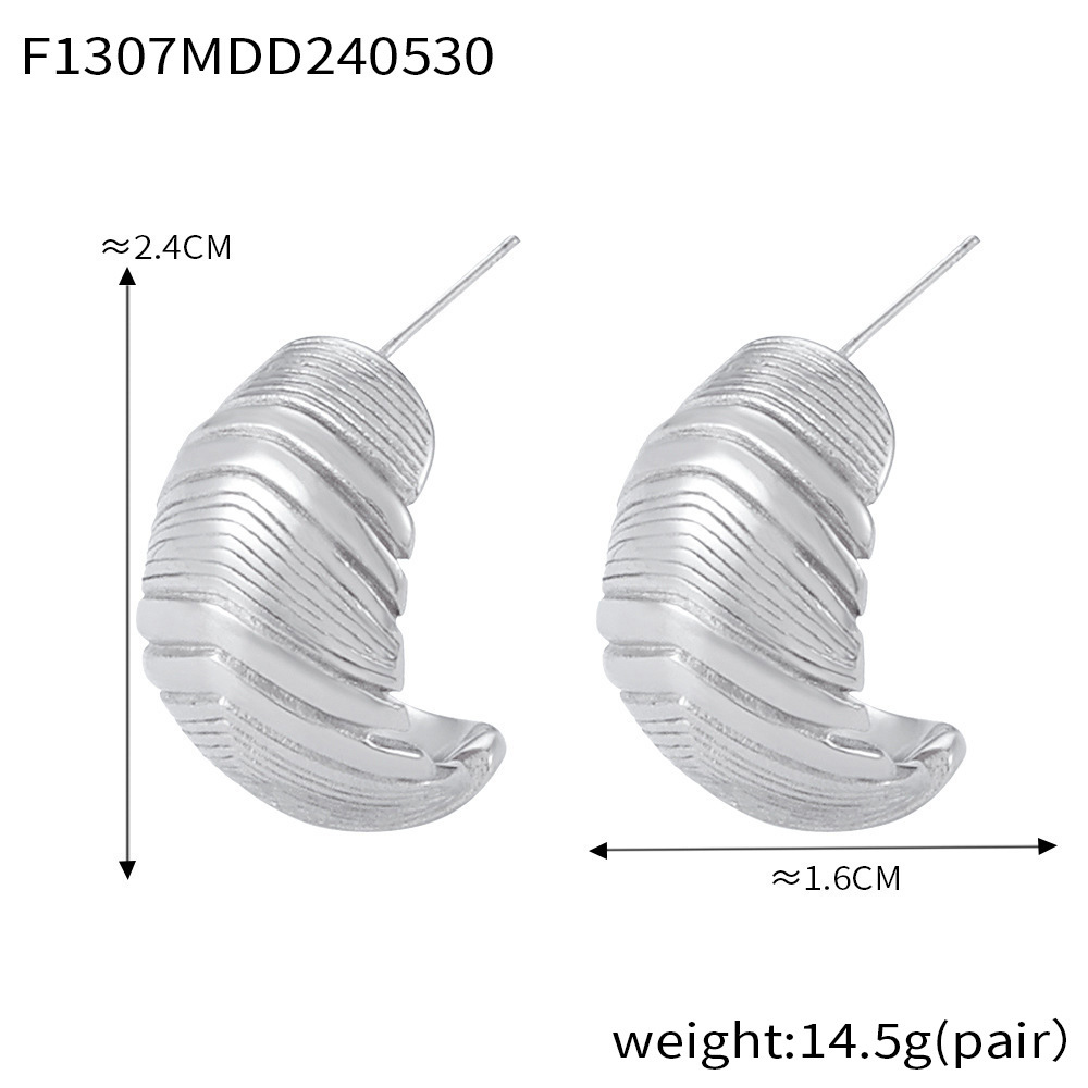 Sterling Silver Ribbed Half Hoop Stud Earrings | Unique Textured Design - 主图-6-11 