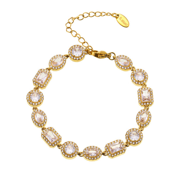 Gold Tone Stainless Steel Crystal Pave Link Bracelet | Women's Adjustable Glam Chain