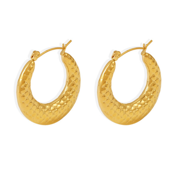 Gold Tone Chunky Textured Hoop Earrings | Modern Hammered Oval Huggies
