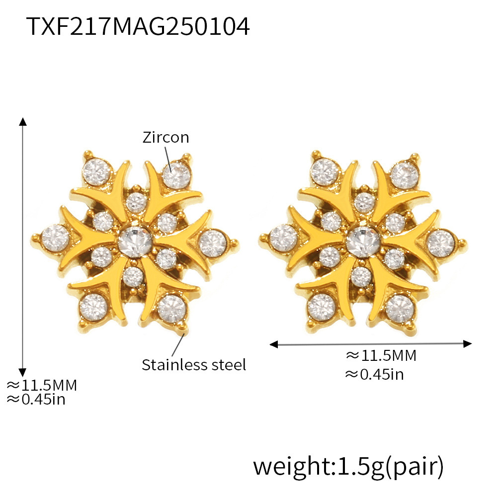 Gold Tone Crystal Snowflake Stud Earrings | Dazzling Festive Bling - 主图-6-9 