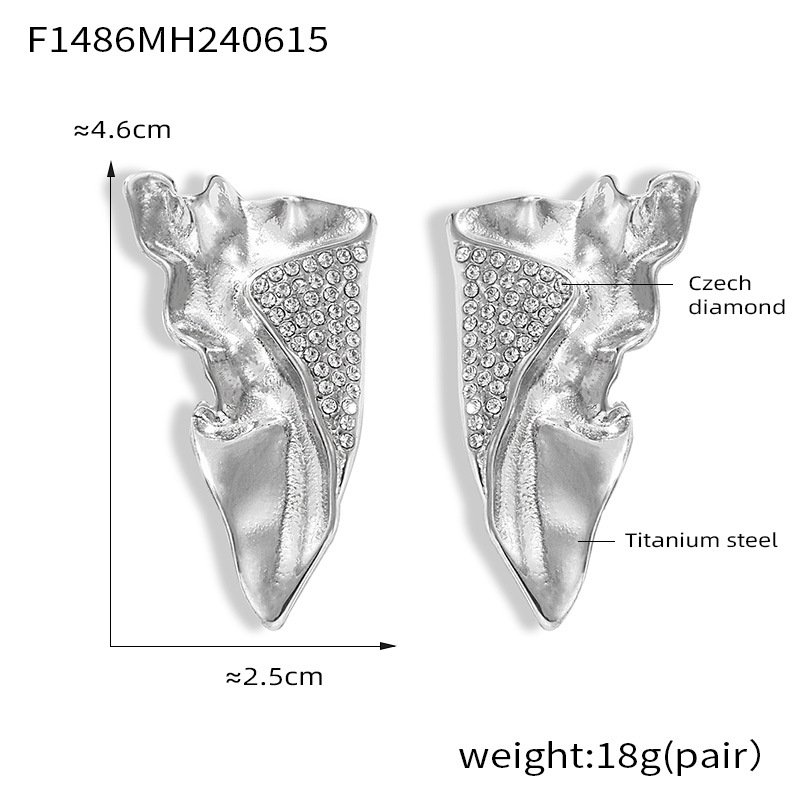 Silver Irregular Drop Earrings with Crystal Embellishment - Modern Abstract Design - 主图-7-11 
