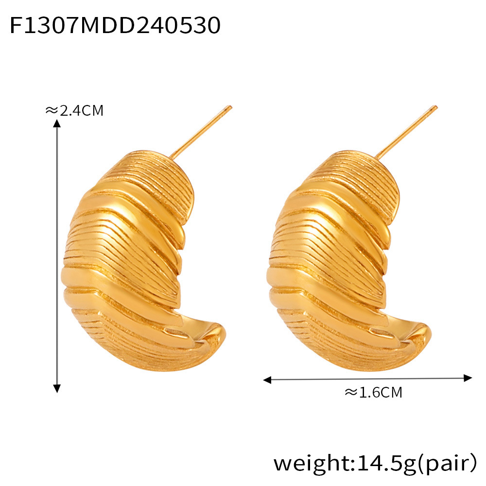 Gold Textured Half Hoop Earrings for Women - Statement Fashion Jewelry - 主图-7-12 
