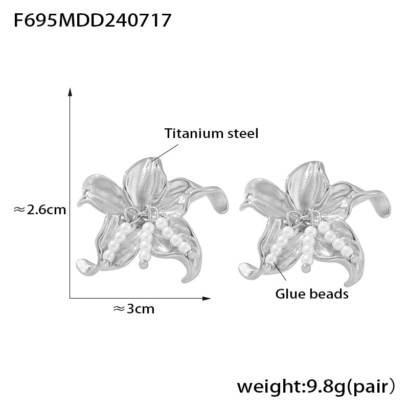 Silver Flower Pearl Stud Earrings - Elegant Floral Dangle Jewelry for Women - 主图-7-16 