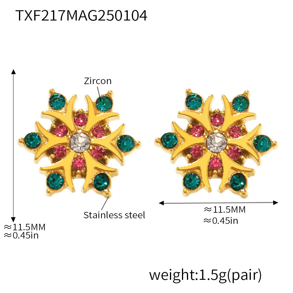 Gold Tone Multi-Color Crystal Starburst Stud Earrings | Festive & Elegant - 主图-7-9 